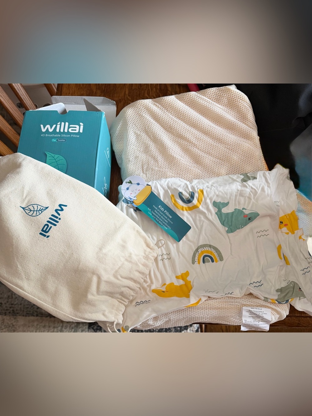 Kids Pillow with Cream Cover and Yellow & Green Print